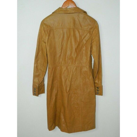 Crayon Leather Trench Coat Brown Cognac Vintage Made in Argentina. Size Small - Picture 5 of 12